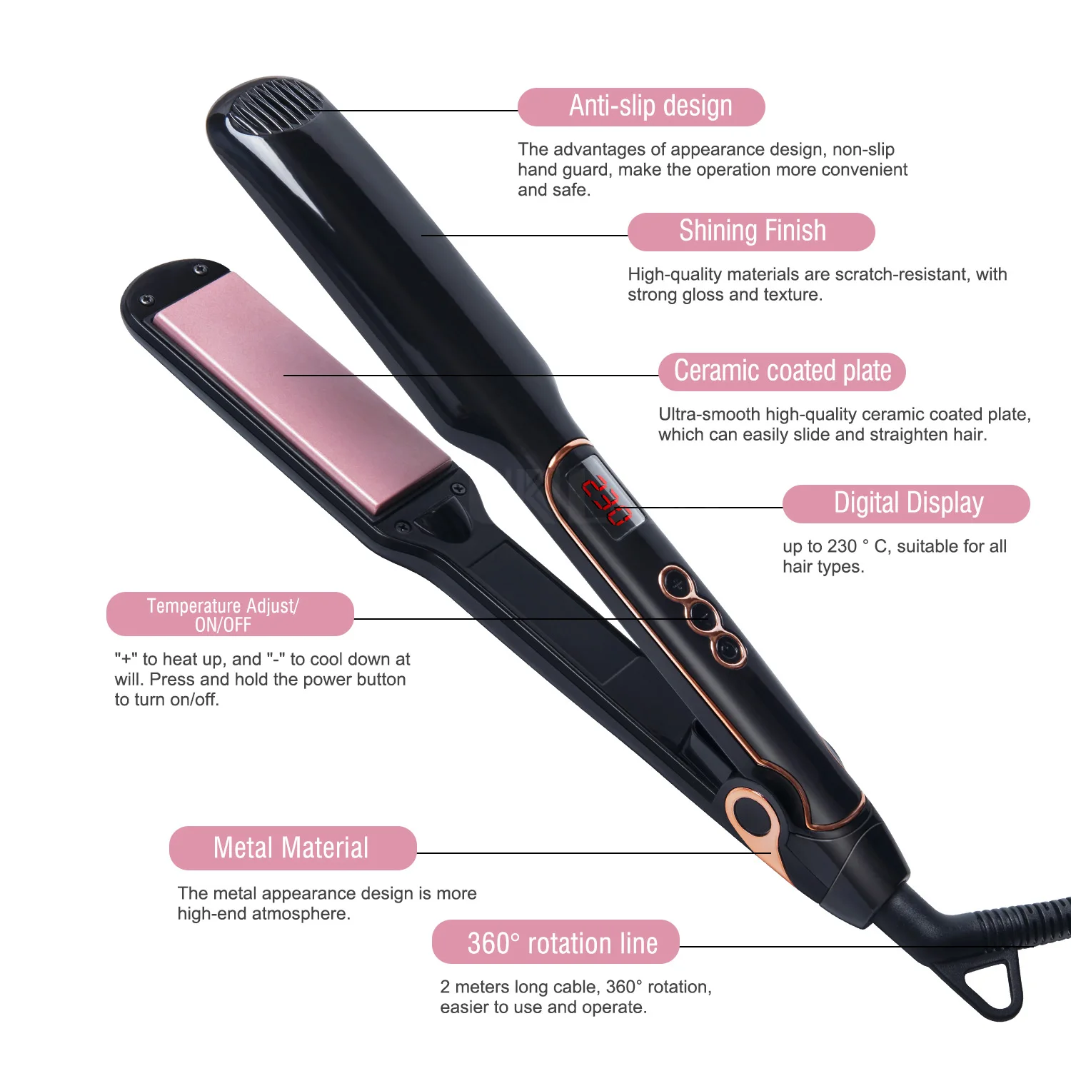 Private Label  Hair Straightener PTC flat Iron Hair Straightener With Lcd Display