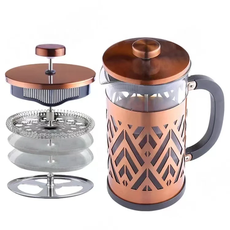 Rose Golden Paint French Press Coffee Maker,Copper Stainless Steel Coffee Press,Heat Resistant Thickened Borosilicat Coffee Pot