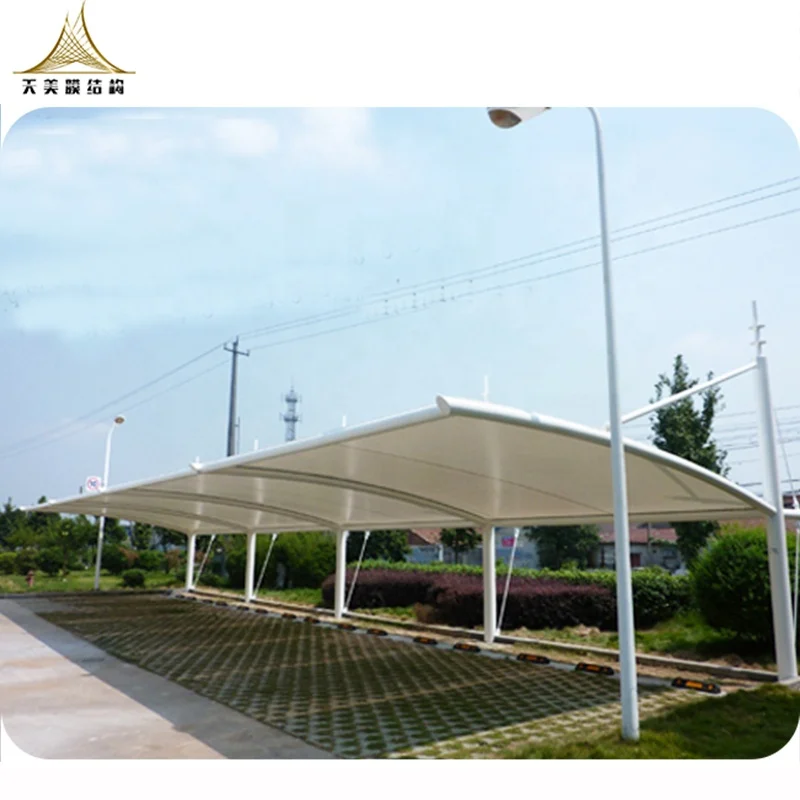 pvdf membrane car parking shades steel cantilever carport building