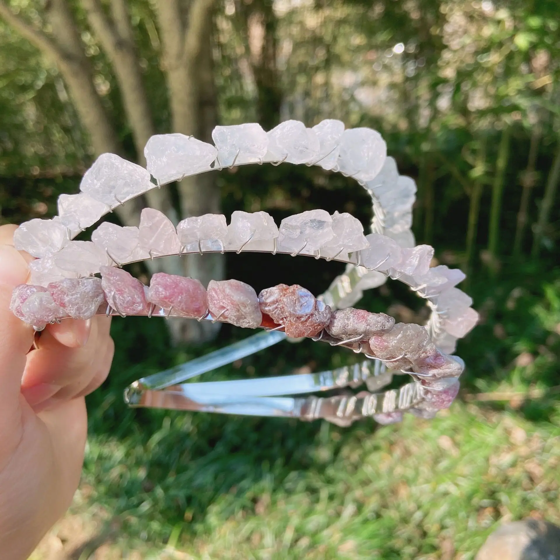 High Quality Hand-made Natural Amethyst Crystal Chips Stone Crown Hair Hoop Wedding Bridal Accessories For Girl Women