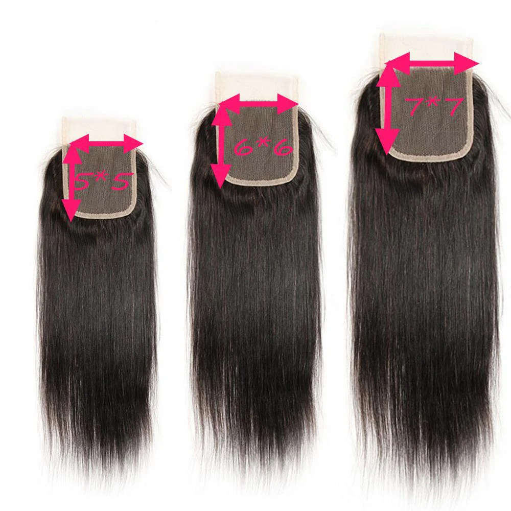 Top Quality Brazilian Remy Virgin Human Hair 5X5 6X6 7X7 Straight Top Swiss Lace Closure