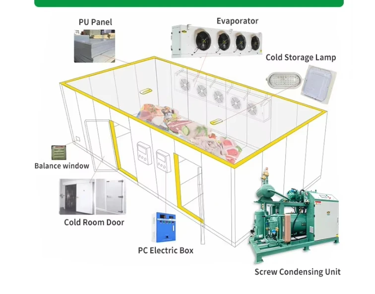 XMK 60HP Chiller Walk In Cooler Condensing Unit High reliability 120kW screw compressors HSN6451-50 380V -25 degree chiiler room