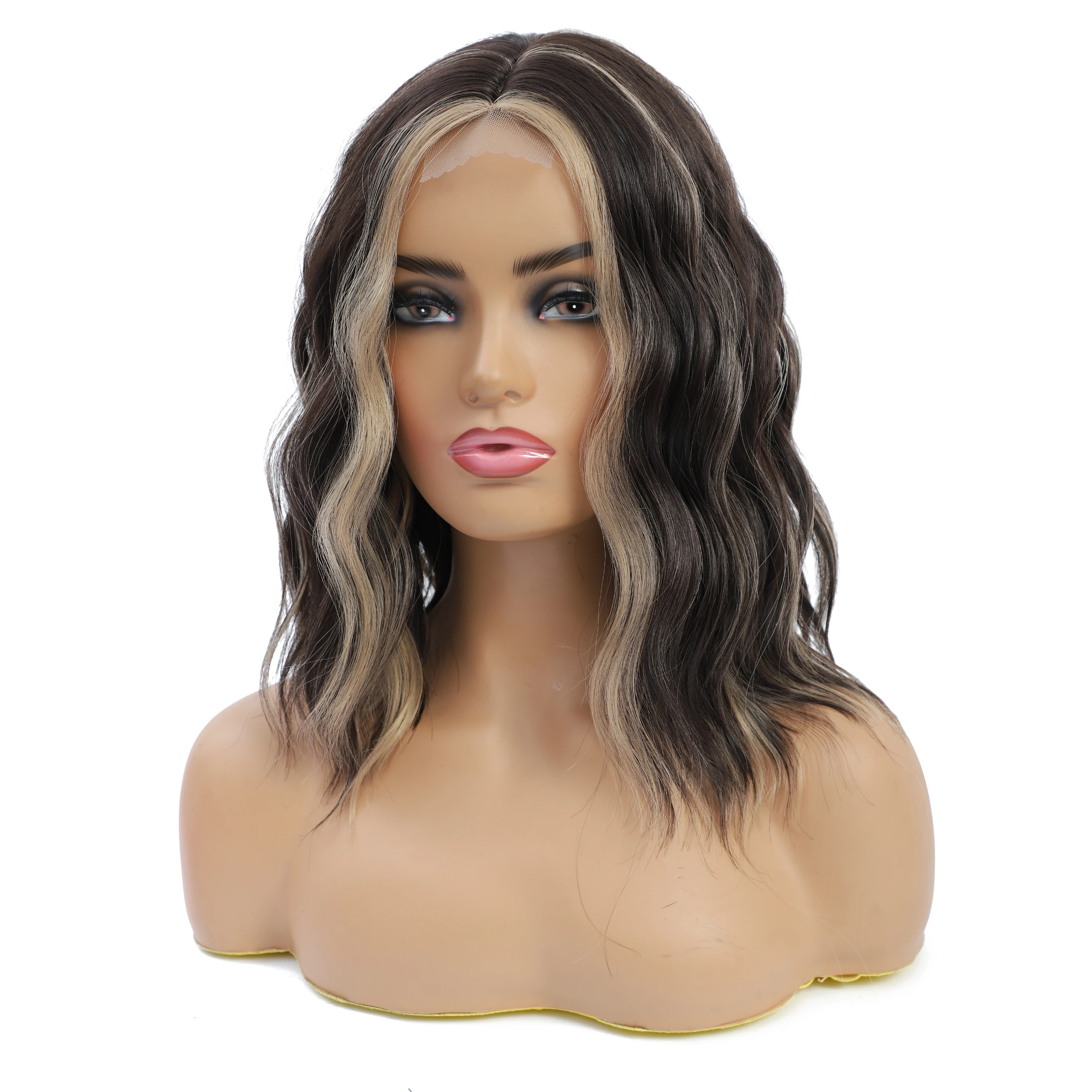 180g 16 inch Long Mixed Color Hair Lace Front Wigs Curl human Hair Wig