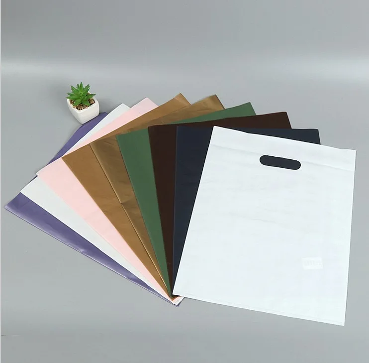 wholesale customized logo printing eco friendly biodegradable disposable die cut handle retail t-shirt clothes plastic shipping