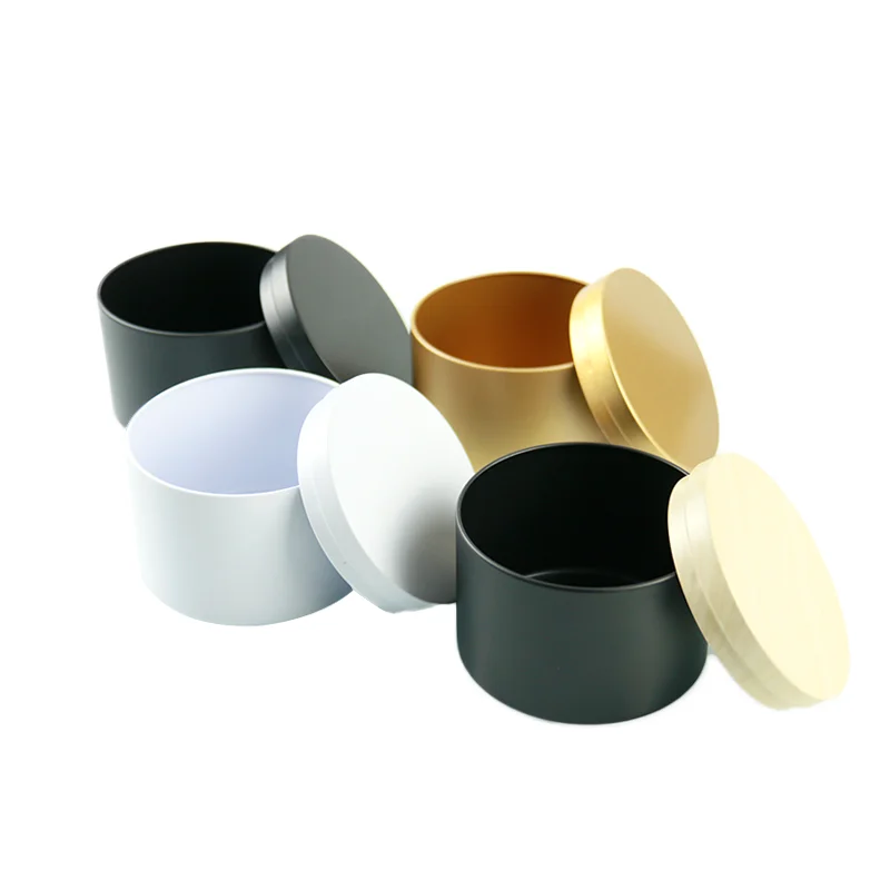 Empty Round 4oz 8oz Black White Gold Cosmetic Cream Container DIY Soy Bean Wax Metal Tin Candle Jar with Lids