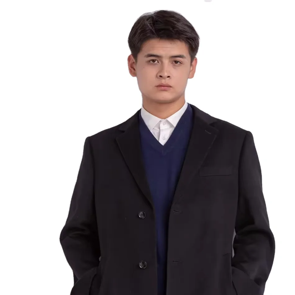 100% Cashmere Coat for Men Luxury Long Winter Outdoor Style with Buttons Thick and Stylish