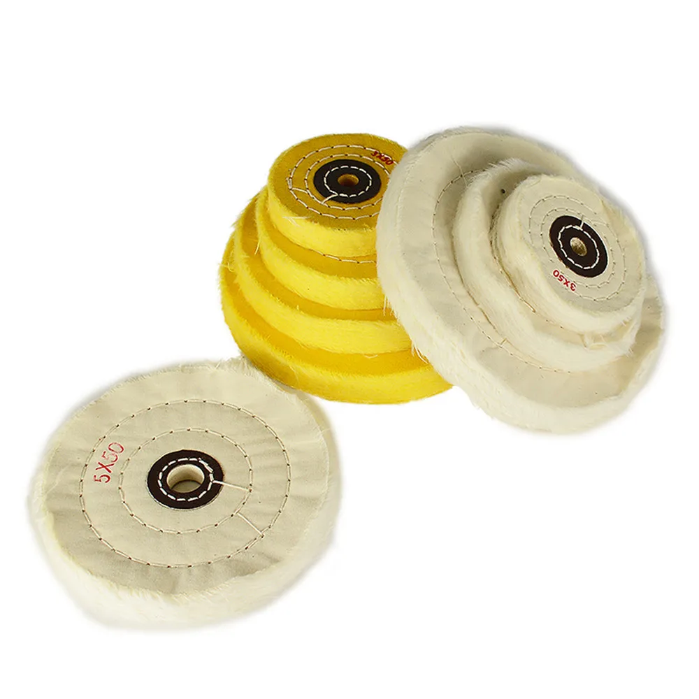 Buffing Wheel Mirror Polish Tools 3 4 5 6 Inch White / Yellow Inner Hole 10-16Mm for Metal Polishing Tool Cotton Cloth Wheel