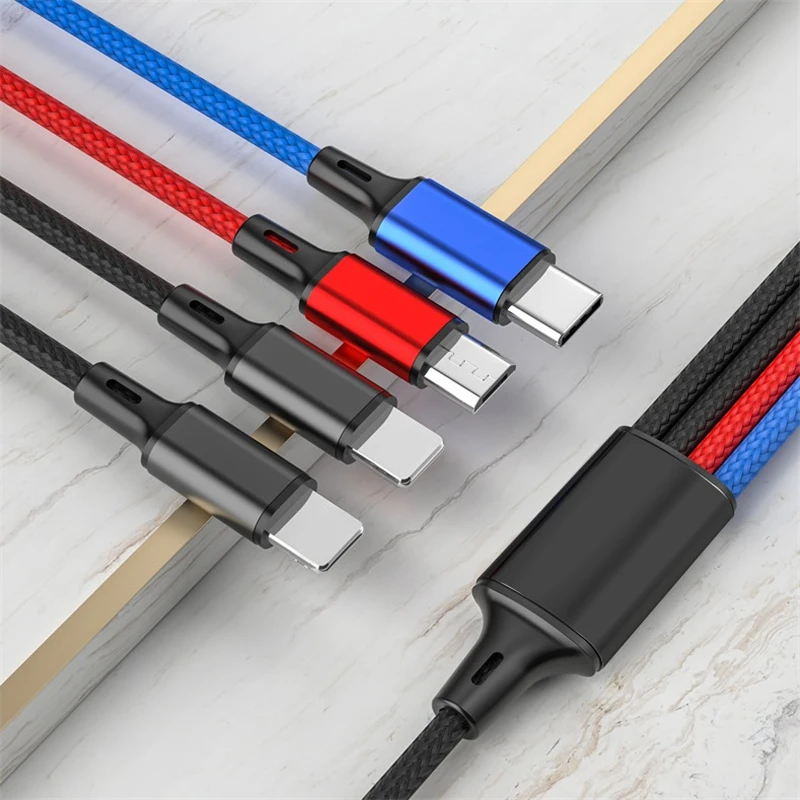 2022 Commonly Used Accessories & Parts Mobile Accessories OEM Multi USB 1.2M Braided 4 IN 1 USB Cable With Micro TYPE C IOS
