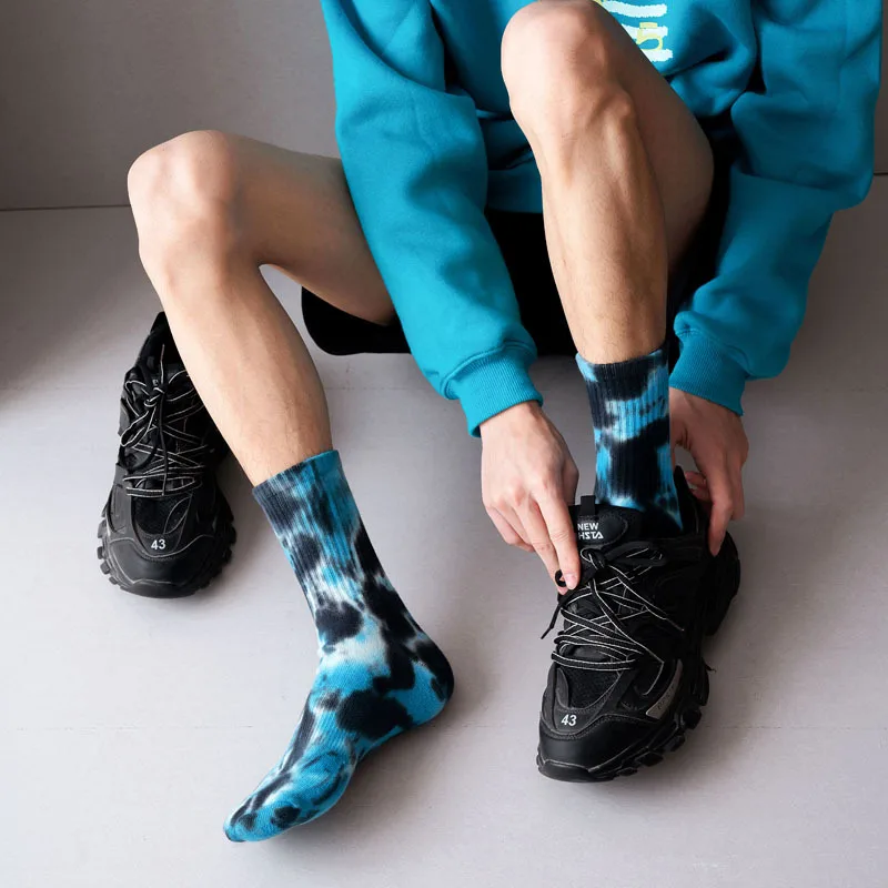High Quality Fashion Tie Dye Printed Crew Mens Dress Socks Unique Custom Tie Dye Socks