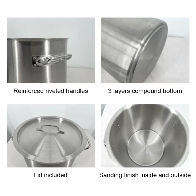 Factory Supply Custom Logo Multiple Sizes Industrial Kitchen Soup Cooking Pot Stainless Steel Stock Pots