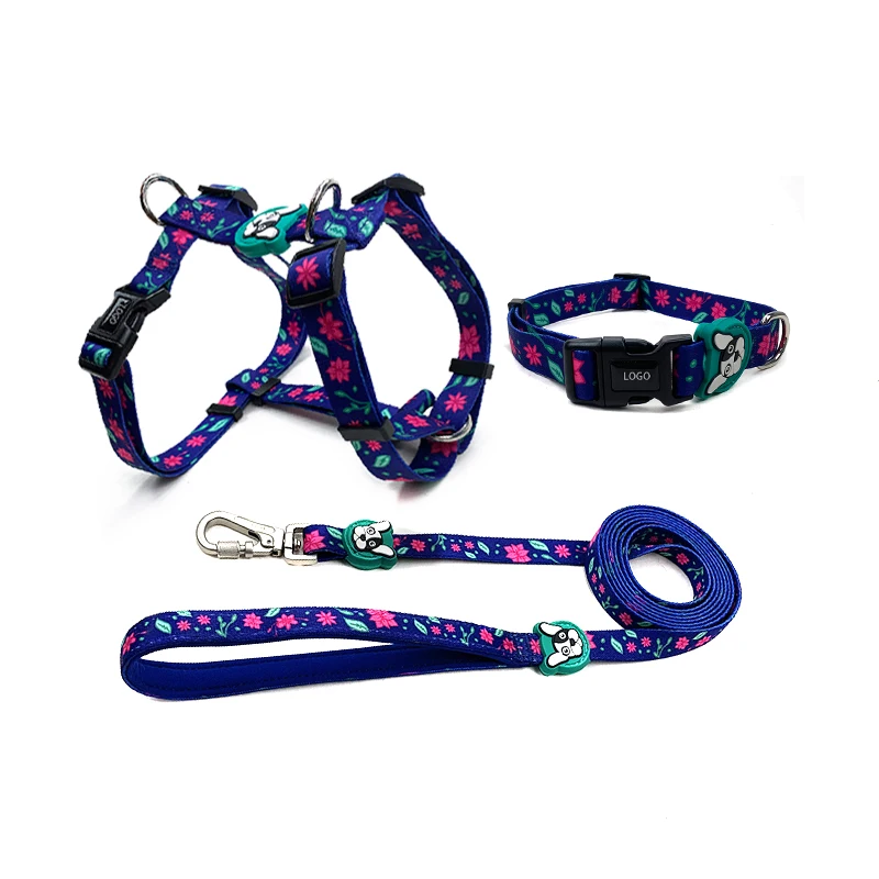 Free Sample Free Design Eco-friendly Neoprene Dog Leash Oem Custom Pet Dog Collar Harness Leash Set