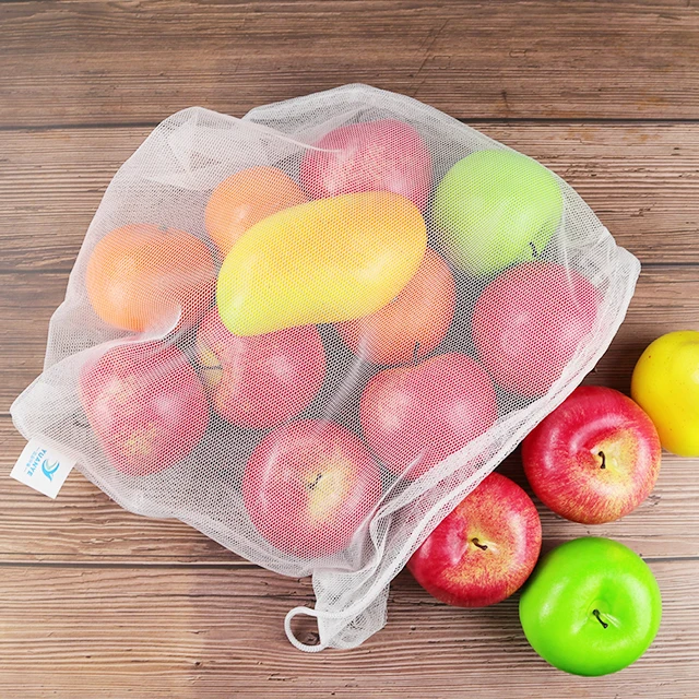 Custom Logo White Net Sundry Storage Pouch Polyester Reusable Reusable Mesh Bag