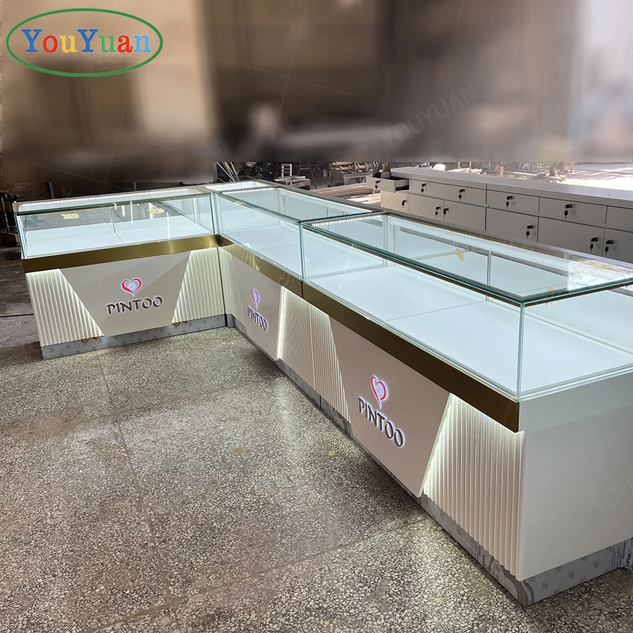 Custom jewelry display stand showcases for jewelry showcase display cabinet with mirror led lights logo jewellery kiosk showcase