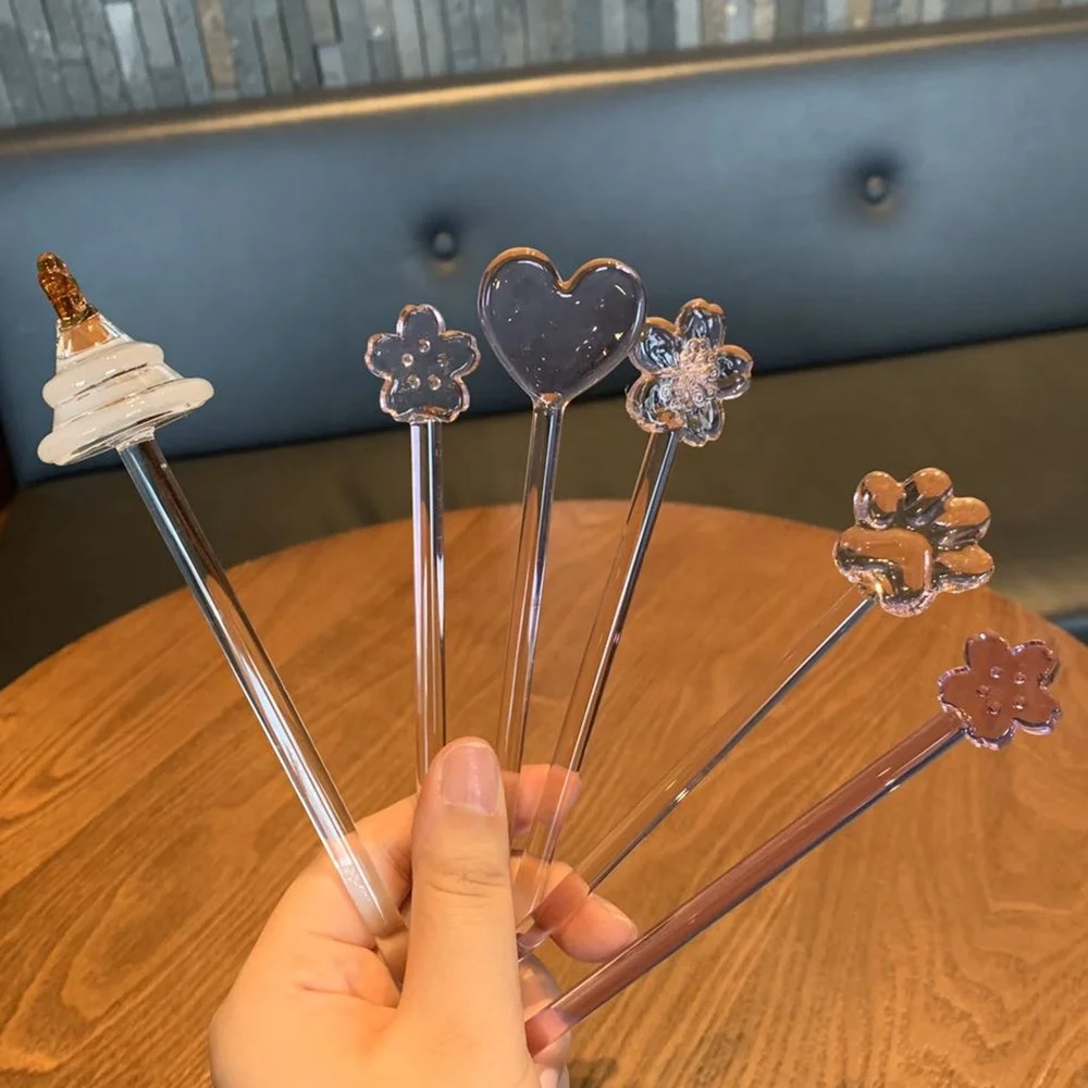 Long handle Heat Resistant High Borosilicate Stir Stick Reusable Bar Coffee Juice Blender Glass Stirring Rods