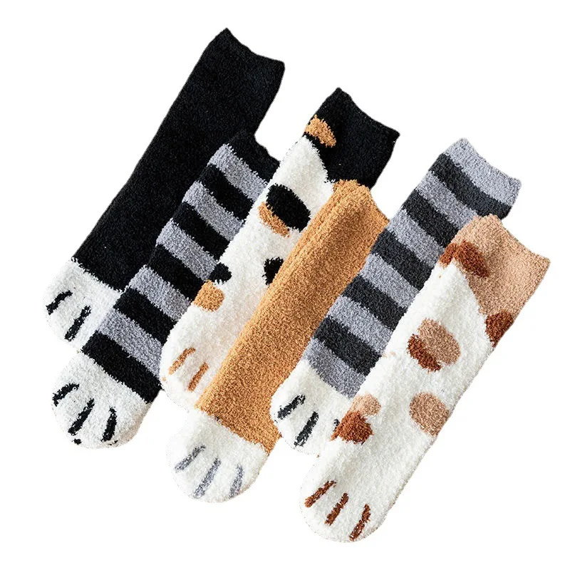 Womens Fuzzy Winter Warm Fluffy Soft Slipper Home Sleeping Cute Coral Velvet Socks Dog Cat Animal Socks Gifts