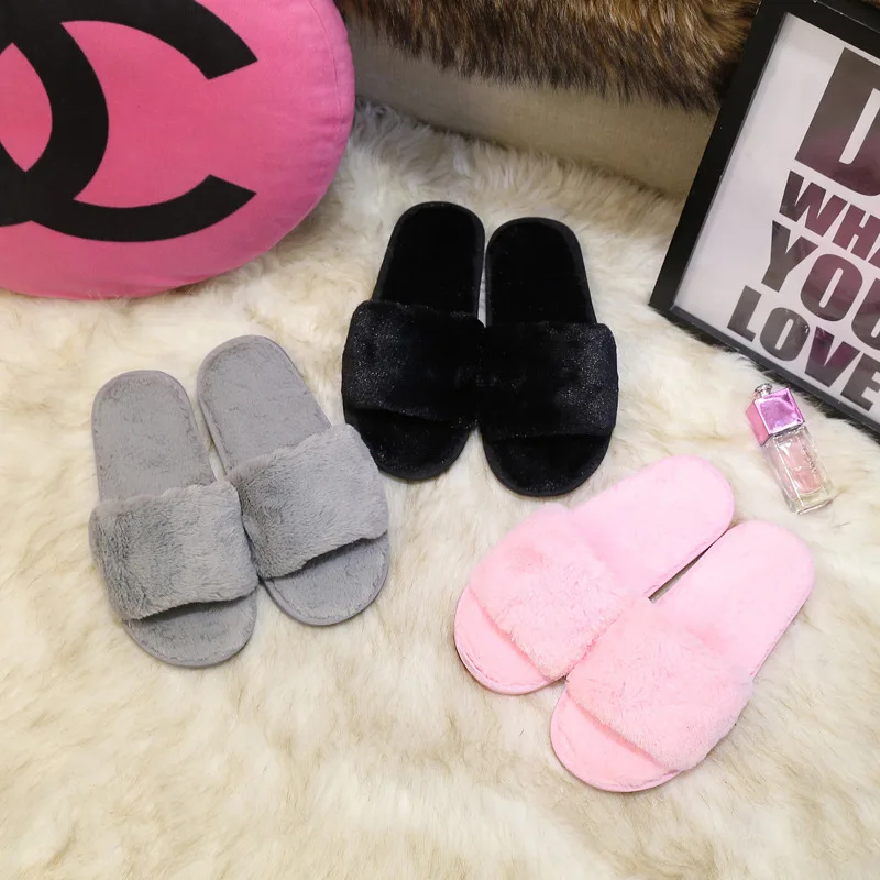 Wholesale Sublimation Blank Open Toe Fur Lined Slippers New Home Indoor Bedroom Women Faux Furry Fur Slides Slippers