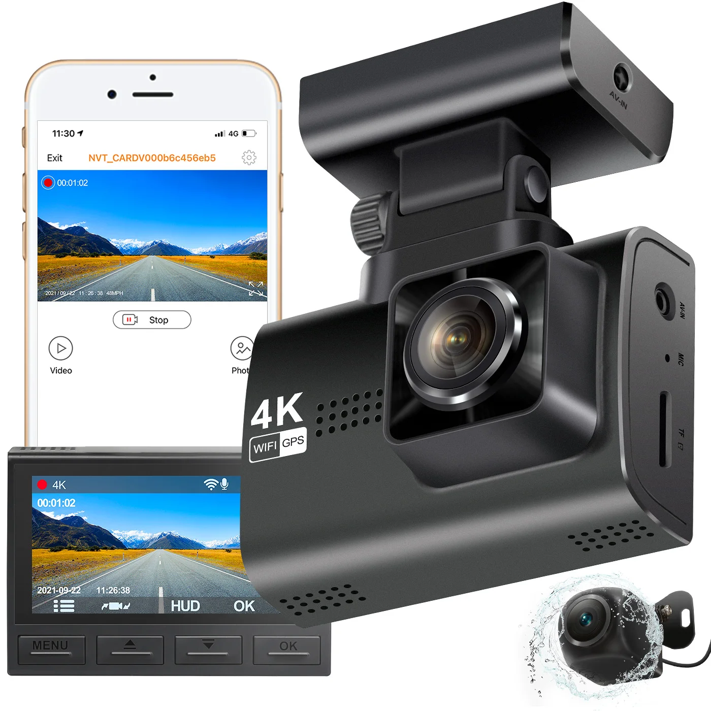 Car 4K Dual Dash Cam with WiFi GPS Front 4K/2.5K HD and Rear 1080P Camera for Car Dashboard Camera driving Recorder black box