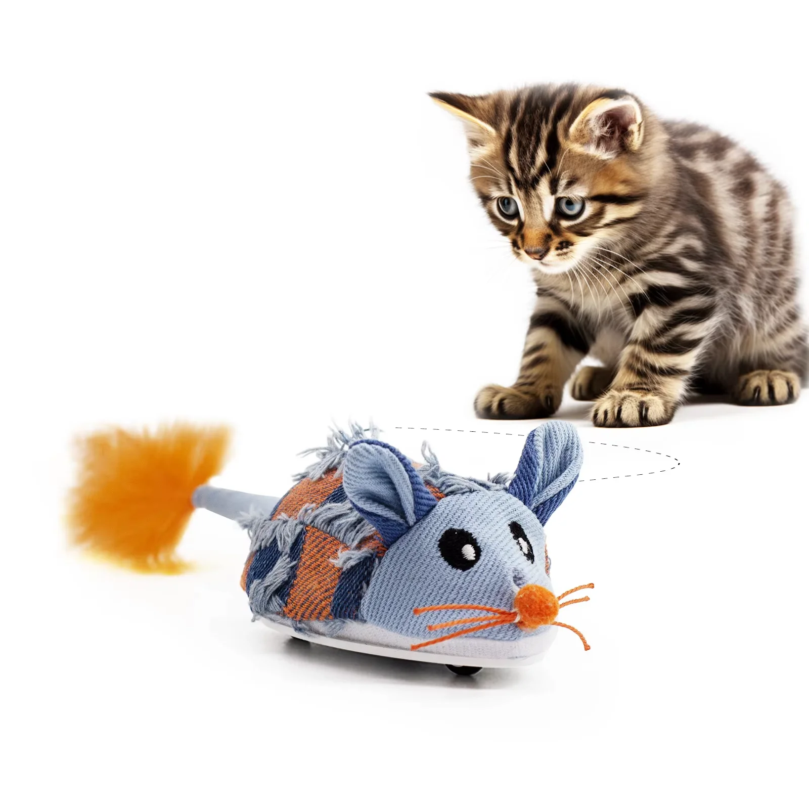 New Plaid Cover Unpredictable Running Interactive Cat Toy USB Charge Shake Feather Tail Automatic Cat Toys Electronic Mouse