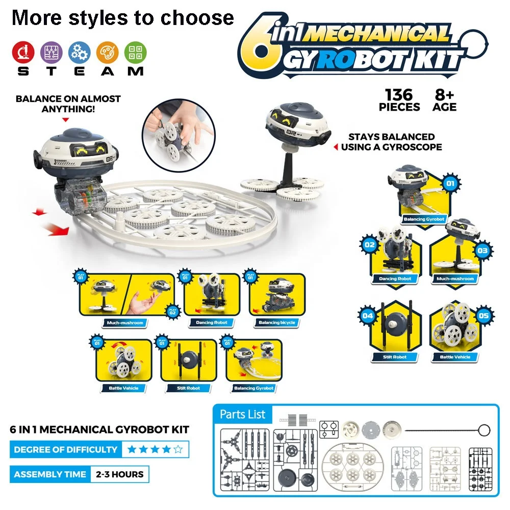 7 in 1 electric gyro robot kit kids diy assemble gear gyroscope robot building blocks STEAM scientific experiment puzzle set