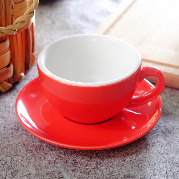 2021 300ml  10oz Restaurant Retro Pottery European Style Striped  Ceramic Coffee Cup With Spoon And Saucer