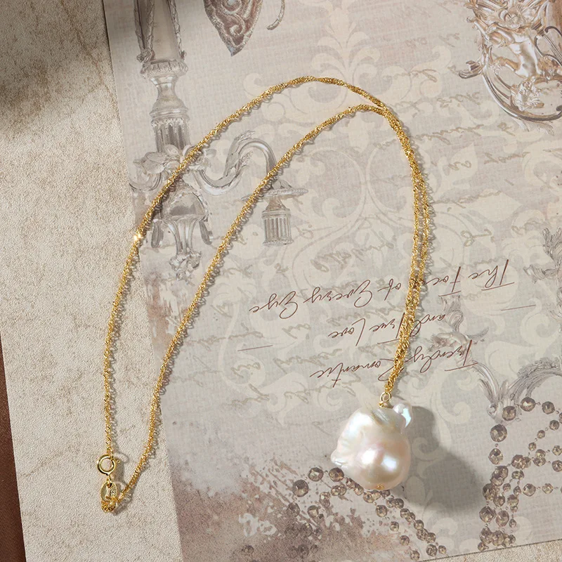 Freshwater Pearl 925 Sterling Silver Gold Plated Pearl Necklace Baroque Cheap Gold Link Chain Princess Necklace