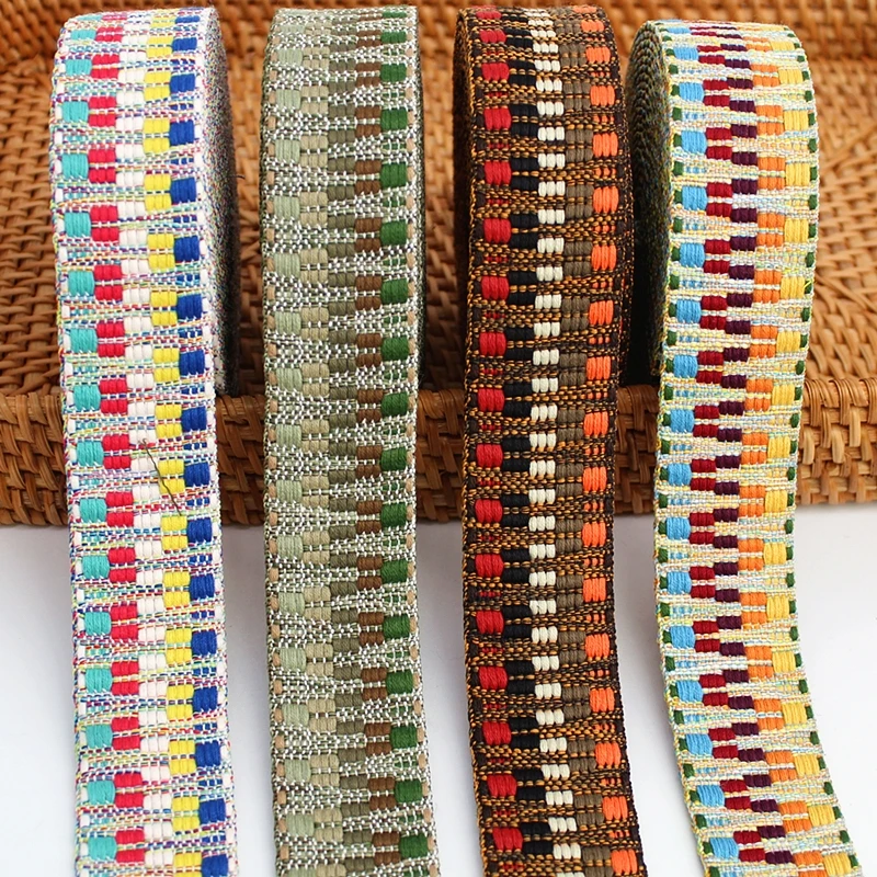 38mm National Style Jacquard Webbing Colorful cotton Ribbon For Garments Shoes Bags Belt Hat Decoration Headwear Accessories