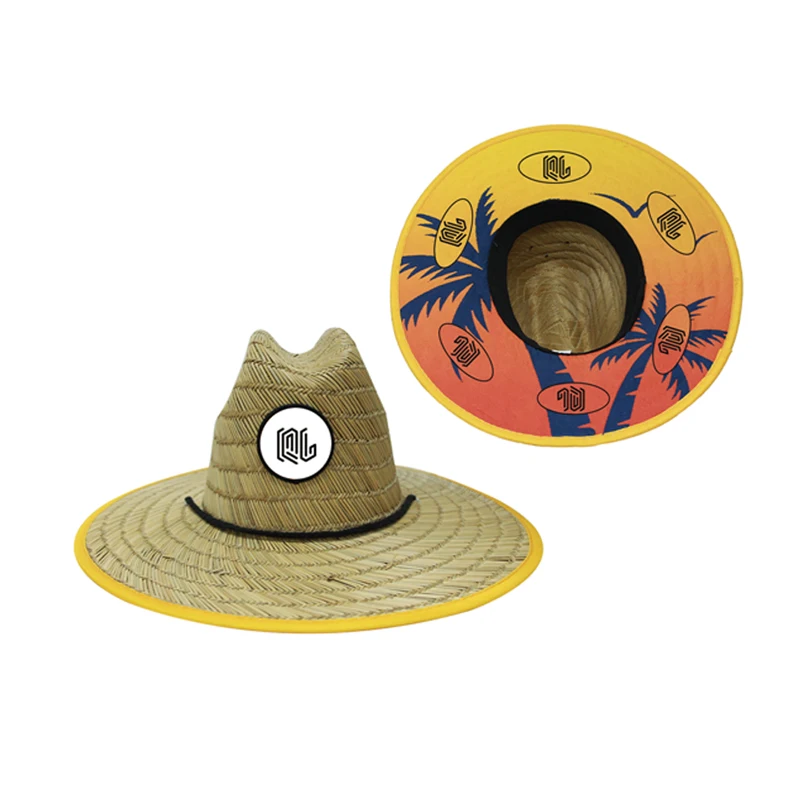 Wholesale Summer Printed straw hat Beach Sun Protection Big Brim Fishing Lifegaurd straw Hat