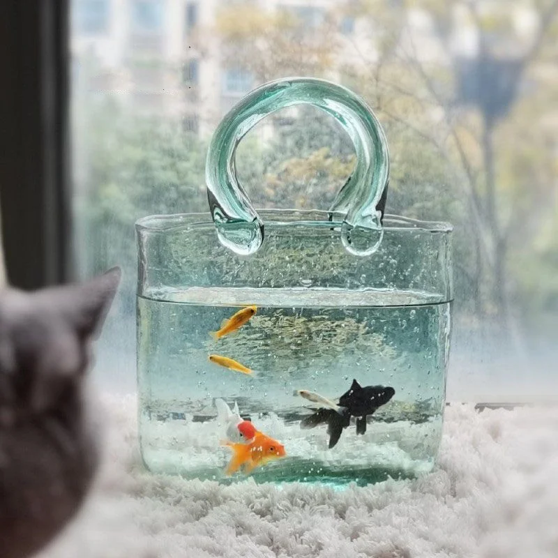 Bixuan Handmade Mouthblown Art Glass Handbag Purse Flower Arrangement Vase Tabletop Decor Centerpiece Green Bubbles Glass Vases