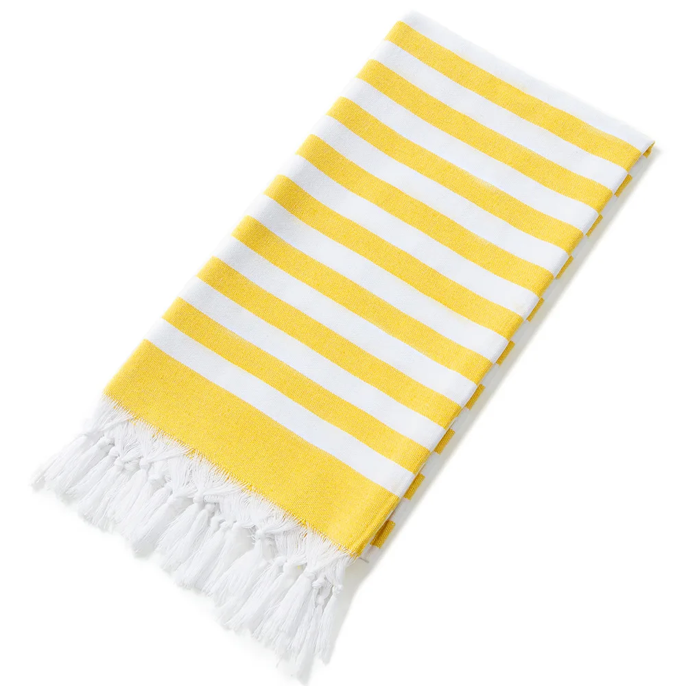 Turkish Beach Towel Peshtemal With Stripe Lightweight Large Face Bath Gym Towel Fast Shipping 100% Turkish Cotton With Tassels