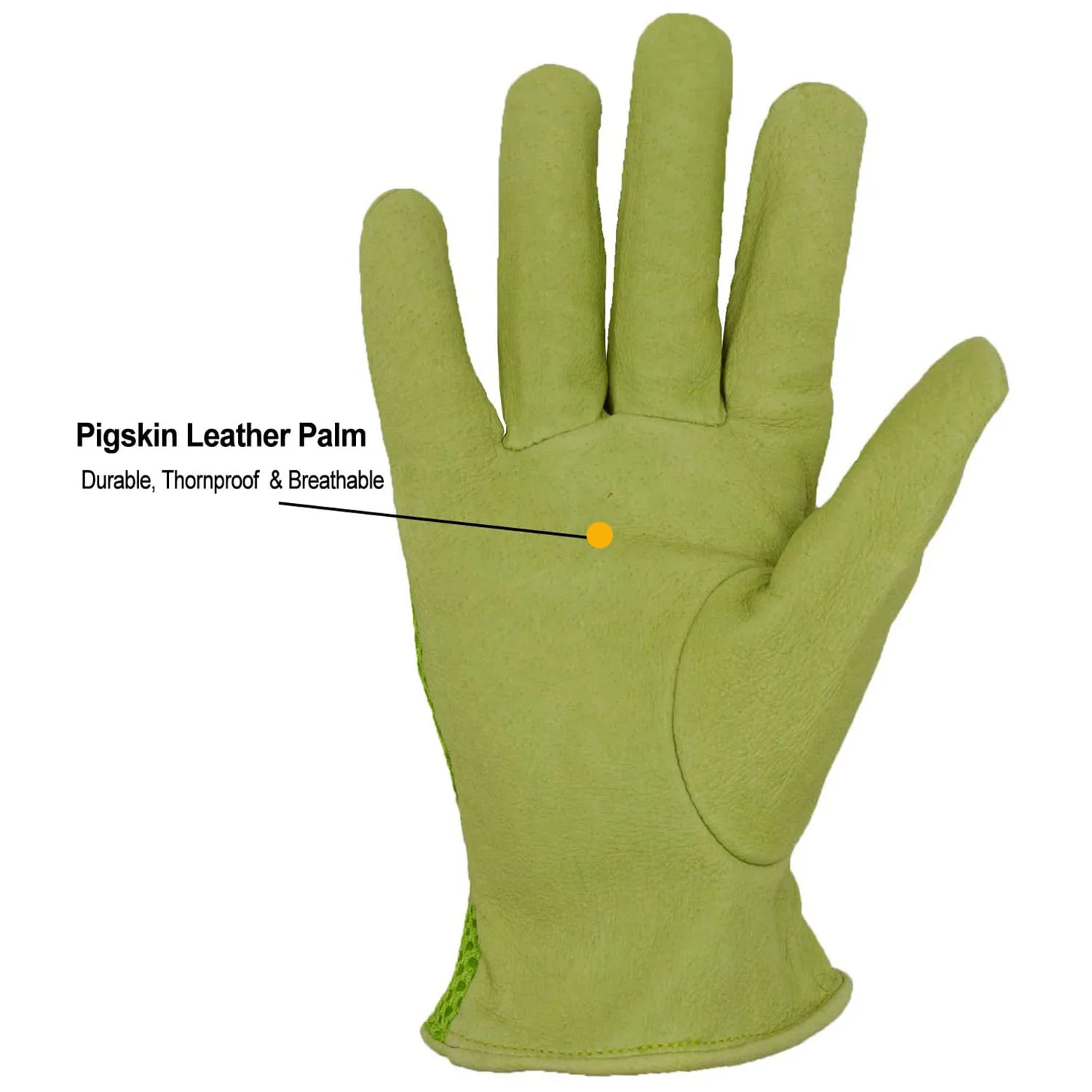 HDD whole green sale puncture resistant breathable pigskin leather breathable mesh back gardening gloves