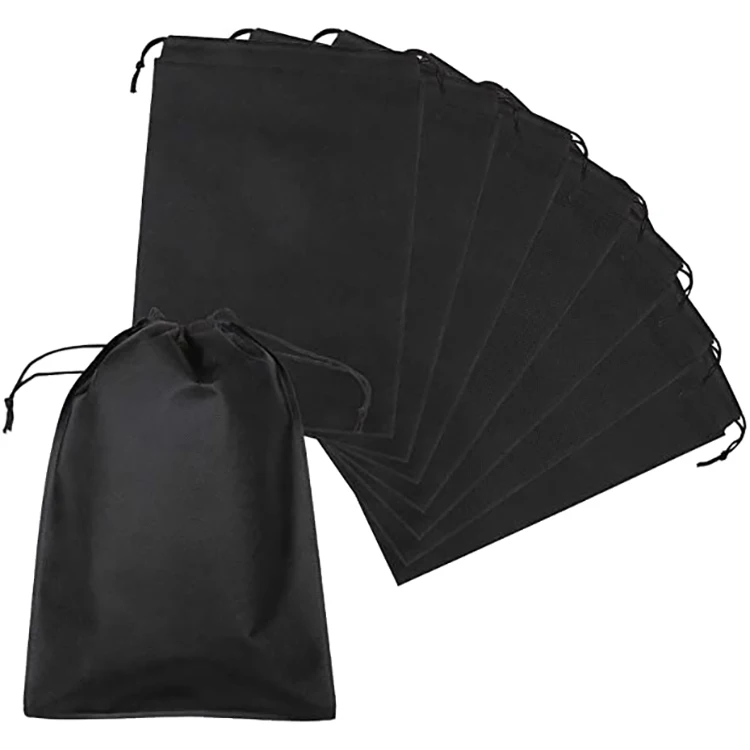 Black Waterproof Non-Woven Large Clothes Shoes Drawstrings Bags