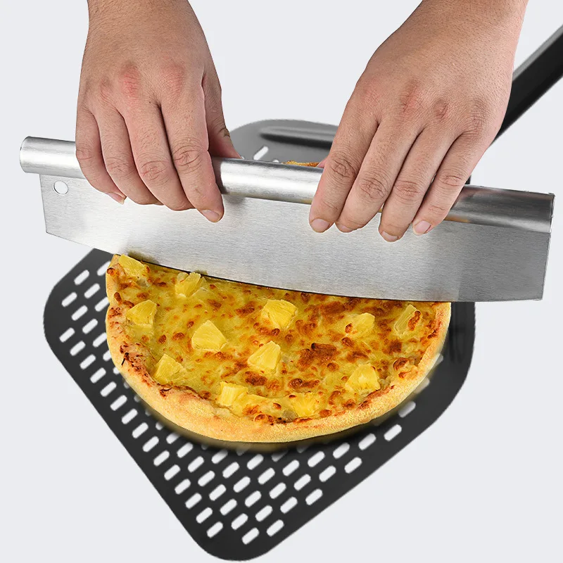 12-inch non-stick perforated aluminum pizza transfer shovel stainless steel semi-round knife Baking tool set