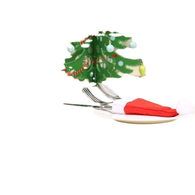 Christmas Festival table use Hat Knife and Fork Set Home Hotel Party Event Decorations Non-Woven Christmas Small Hat Decoration