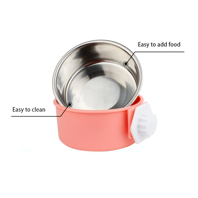 Stainless Steel Dog Bowl Removable Hanging Food Water Pets Cage Coop Cup Large Cat Puppy Birds Food Bowl with Bolt Holder