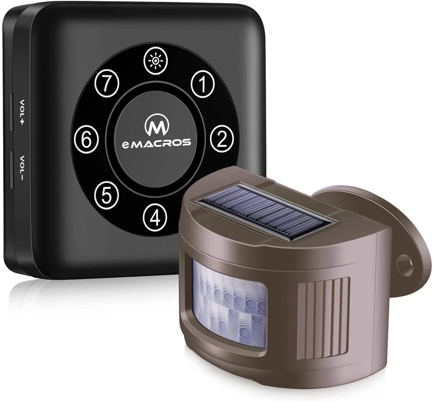 eMACROS New Pairable 1/2 Mile Solar Wireless Driveway Alarm Outdoor Weatherproof Motion Sensor&Detector Security Alert System