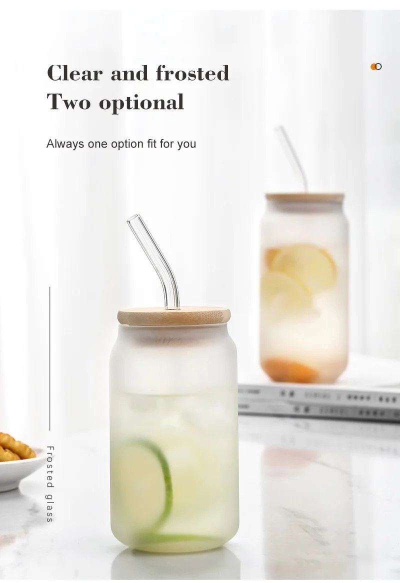 Drinking Cup Glasses with Bamboo Lid and Glass Straws Cute Glasses Beer Jars Glasses beer can glass