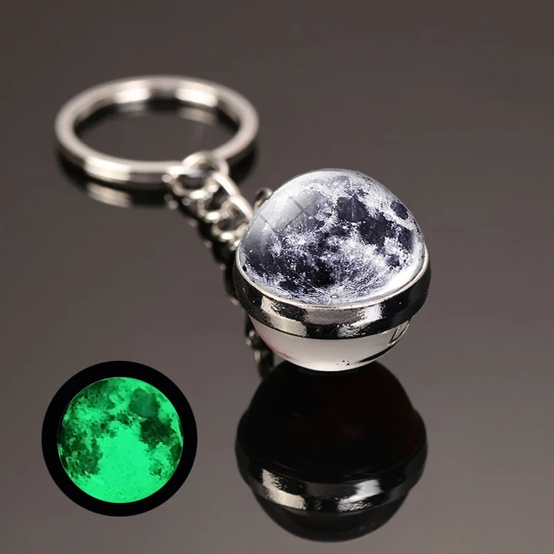 Solar System Planet Keyring Galaxy Nebula Luminous Keychain Moon Earth Sun Double Side Glass Ball Key Chain