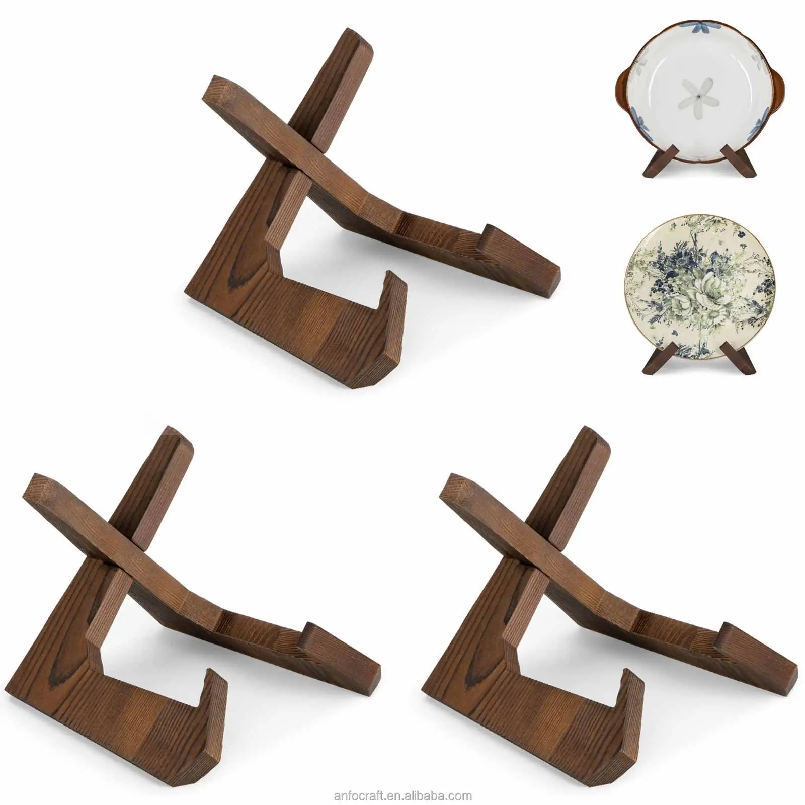 Handmade Wooden Cookbook Holder Kitchen Counter Stand for Plate Bowl Displays Recipe Book Stand Display Metal Bamboo Organizer