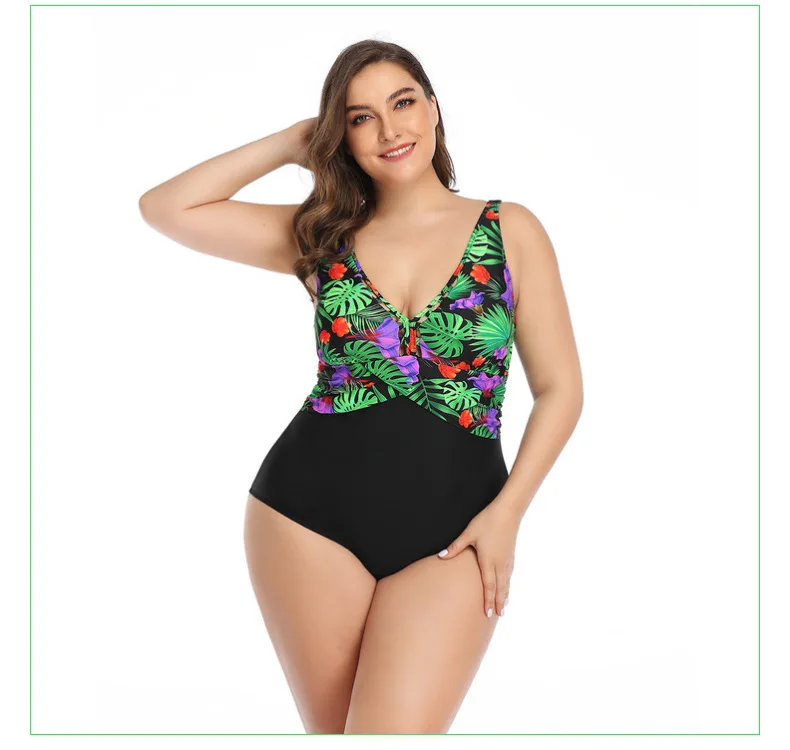 Custom Labe Fat Ladies One Piece Plus Size Floral Print Bikinis Woman Swimwear