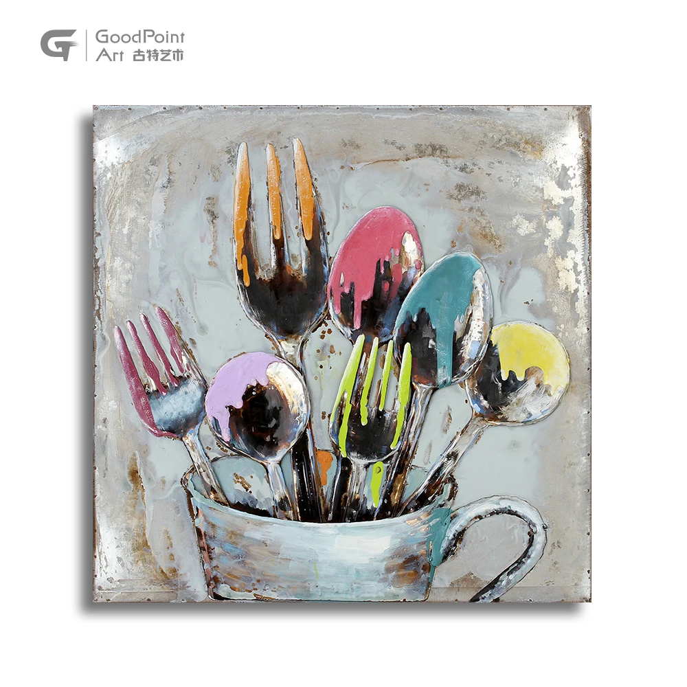 pop art tableware spoon stainless steel wall art 3d oil painting wholesale