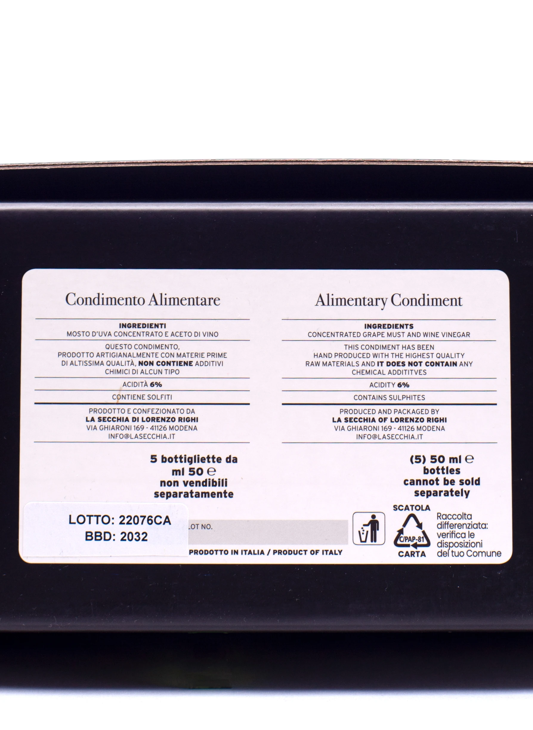 High Quality Made in Italy Seasoning Box Bottle Set None Brix and Additives Balsamic Vinegar of Modena IGP