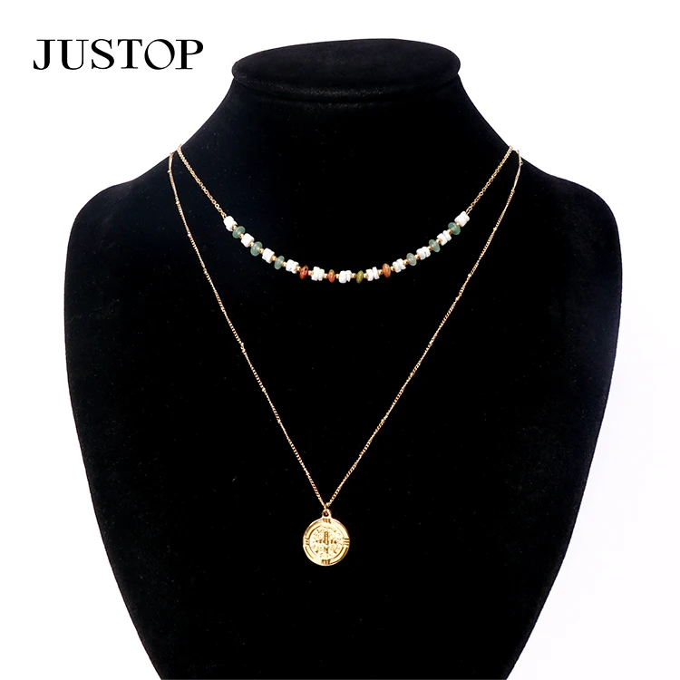Luxury Gold Double Layer Chain Popular Personality Bead Chain For Women Accessories Geometric Star Pendant Necklace