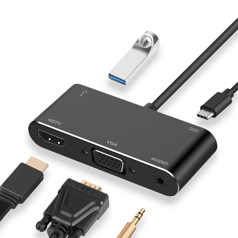 Оптовая Продажа 5 в 1 адаптер Type-C для 4K HDTV VGA USB3.0 PD 3 мм AV конвертер USB C концентратор