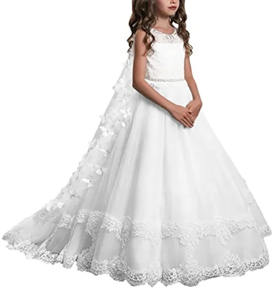 6 To 14 Years Big Children Birthday Dress Wedding Kids Lace 10 Year Old White Flower Newborn Baby Girl Dresses For Party