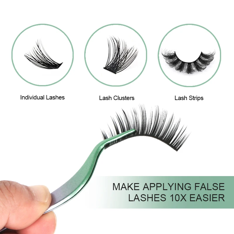 Custom Logo Curved Pointed Fiber Tip Lash Tweezers Stainless Steel Precision Lash Extension Tweezers Eyelash Applicator Tool