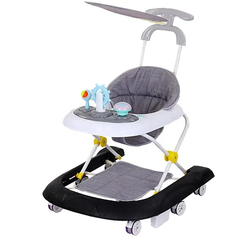 Детский ходунок с музыкальной игрушкой лоток с тентом не легко скатывается и предотвращает о-ножки Новый вращающийся ходунок