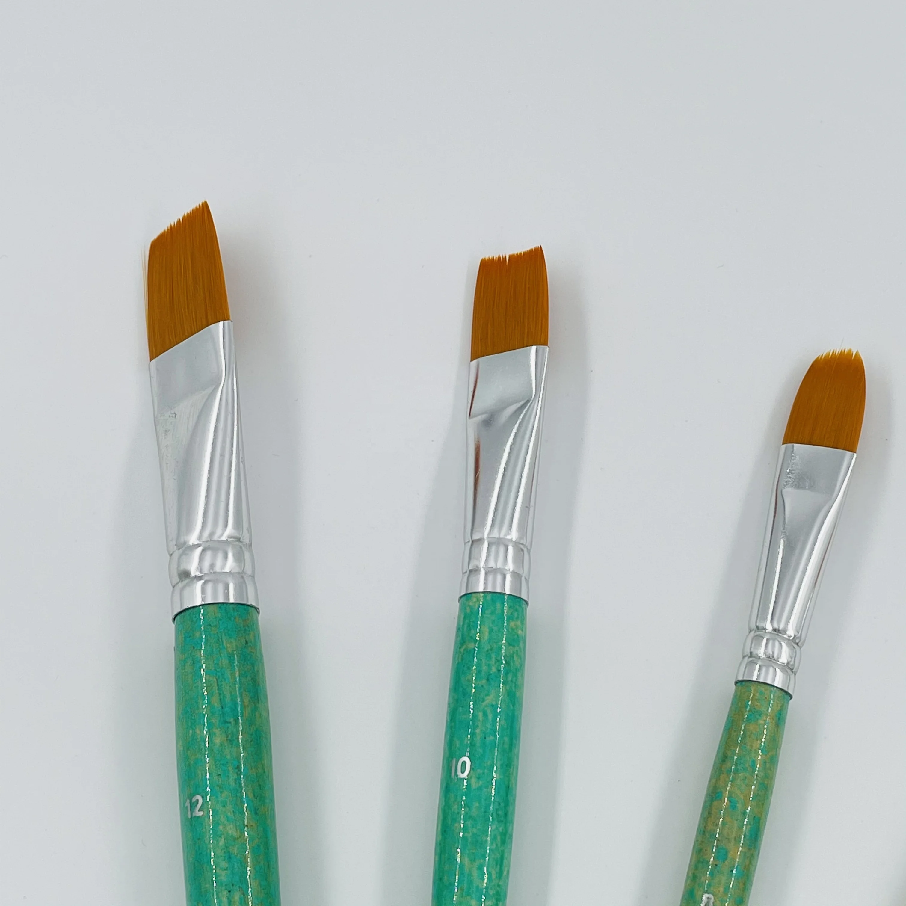 6pcs High Quality Green knurled pattern wooden handle aluminum tube mixed shape nylon hair acrylic paint brush set for artist