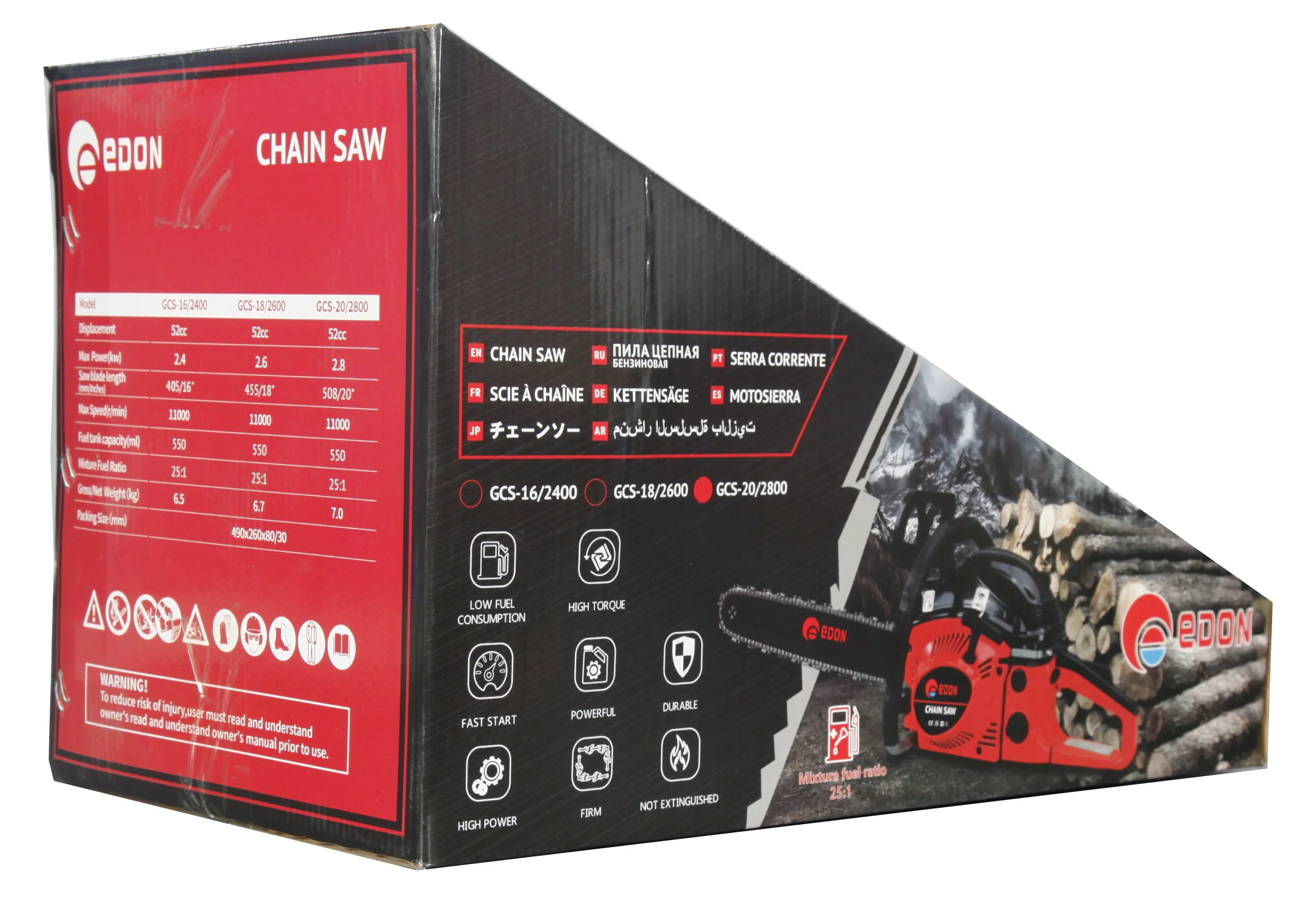 Эдон ED-5200 GSC 20/2800 бензиновый портативный дешевая цепная пила 52cc с запасными частями недорогие