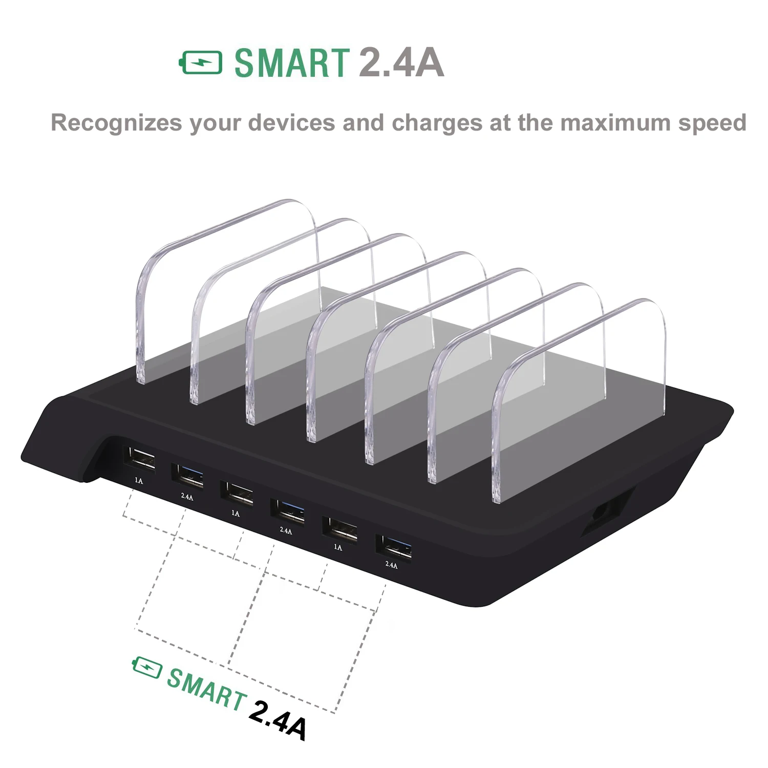 Universal Multi-Port 10.2A 6 Port USB Charging Station Universal Desktop Tablet & Smartphone Multi-Device Hub Charging Dock