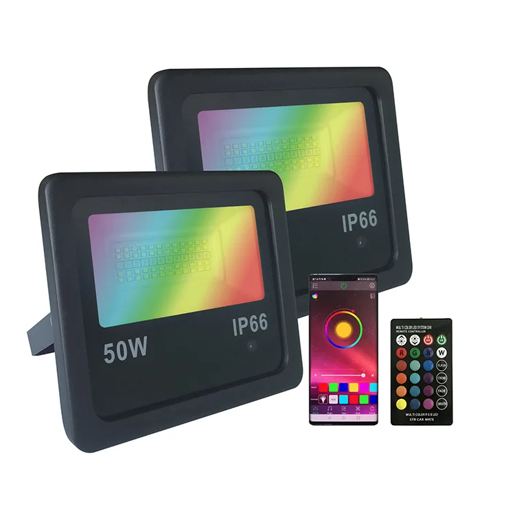 Solar And AC Waterproof Outdoor Tuya Smart RGB LED Flood Lights Garden Color Changing Floodlight